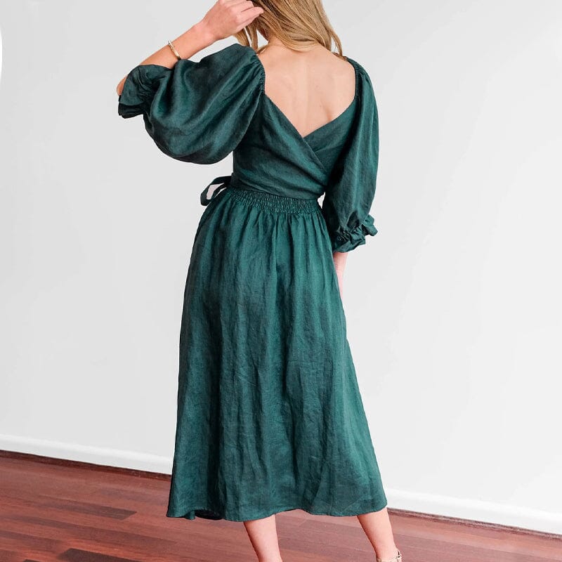 French Ruffled Lantern Sleeves Multi-wear Dress