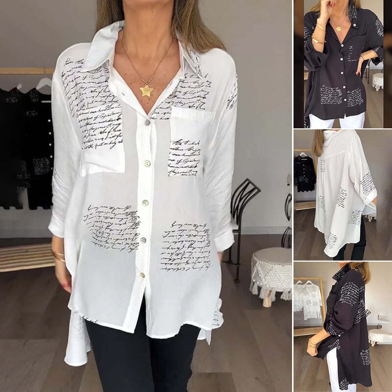 Letter Print Fashion Lapel Shirt