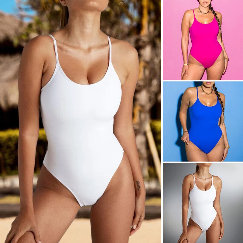 Solid Color Triangle One Piece Swimsuit