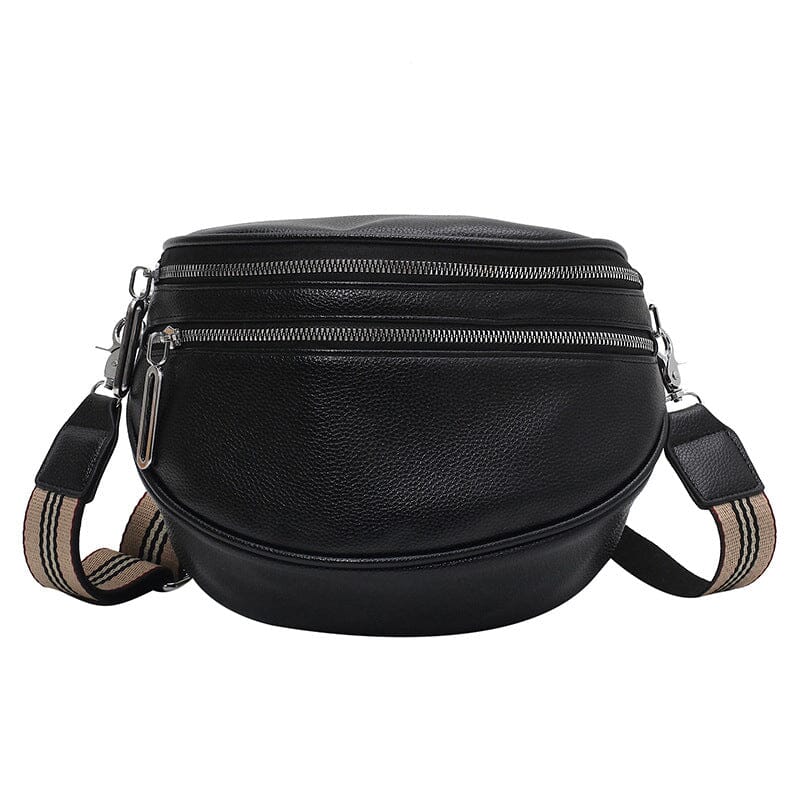 Multi-Pocket Women Leather Solid Crossbody Chest Bag