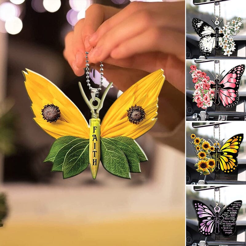 Beautiful Butterfly Cross Christian Car Rearview Mirror Accessory