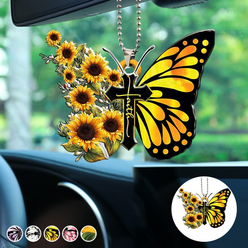 Beautiful Butterfly Cross Christian Car Rearview Mirror Accessory